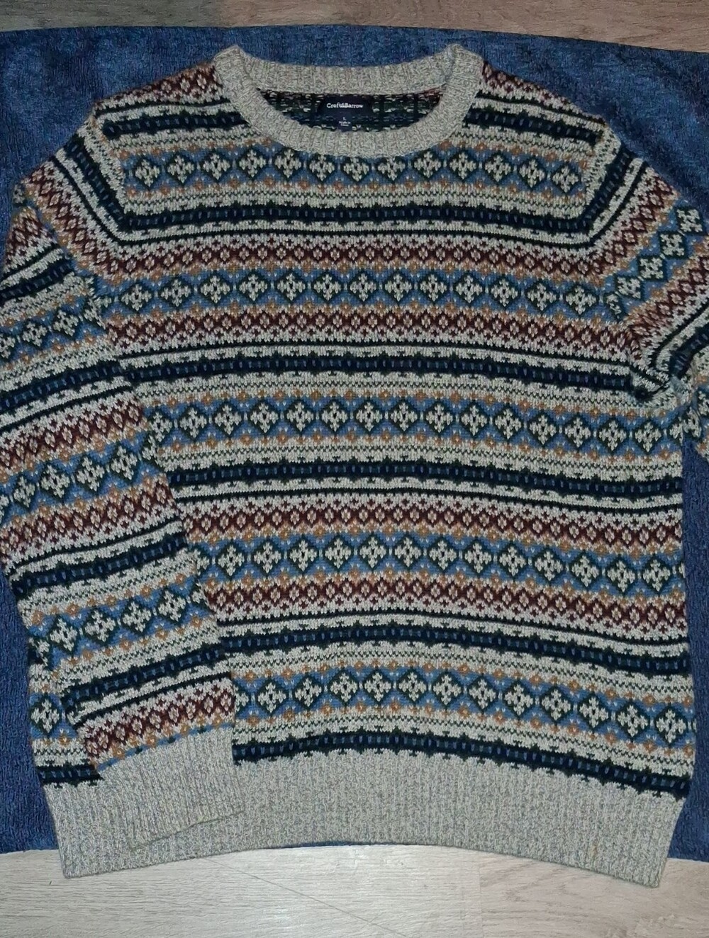 Croft & Barrow Crewneck Fair Isle Sweater - Blue, Brown, Gray